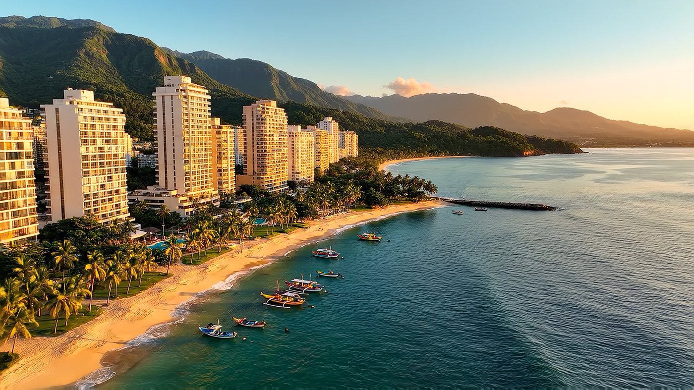 Apartment towers along the Caribbean coast at Santa Marta, Colombia.
